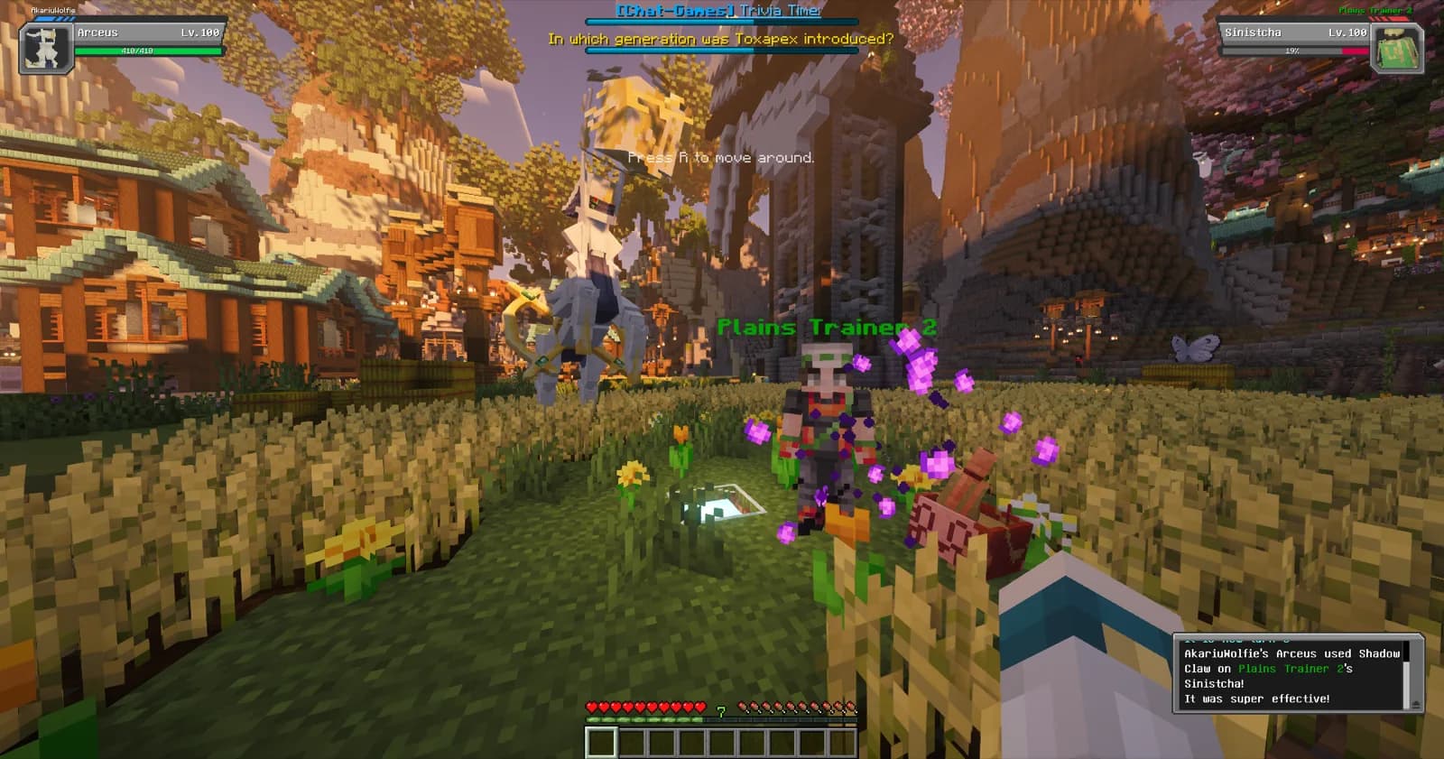 An Arceus battling a trainer in the Complex Gaming Cobblemon world